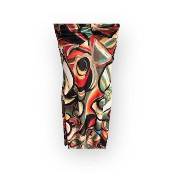 Women’s Medium Designer Gathered Bust Abstract Print Dress Medium Fit n Flare - Picture 3 of 8